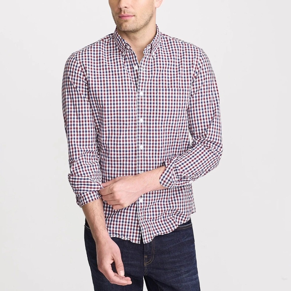 Banana Republic Men's XL Red Blue Gingham Button Down Shirt Cotton Long